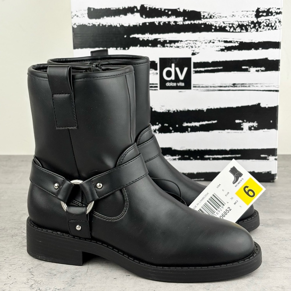NEW DV Dolce Vita Armonda Harness Biker Moto Boots Size 6 Black New With Box